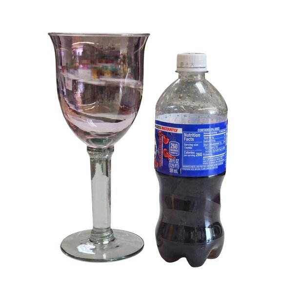 Hand blown Pink Iridescent Wine Glass With Clear Stem - Elegant Design - 8-Inch - Picture 7 of 12